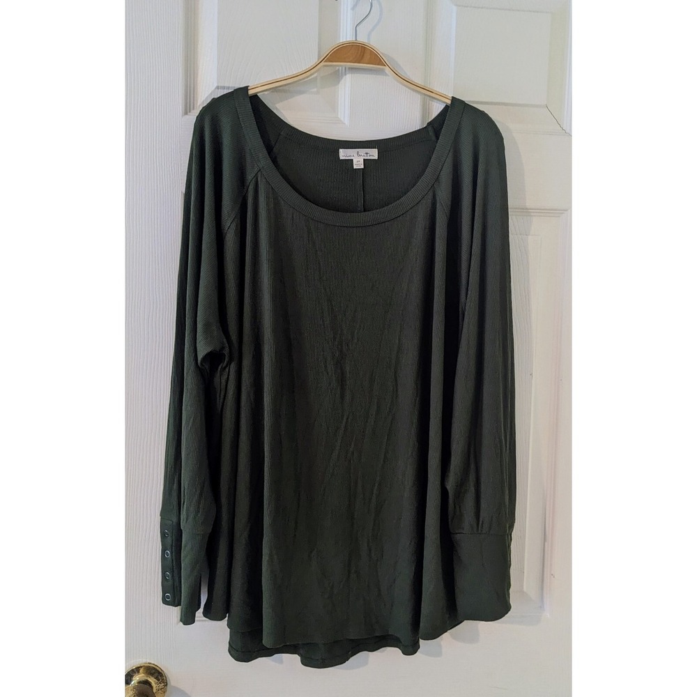 Nine Britton Womens Top 2X Green Ribbed Knit Long Sleeve Blouse NWT